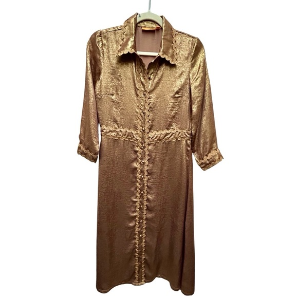 Oliphant Metallic Bronze Button-Front Dress – XS - Picture 1 of 5